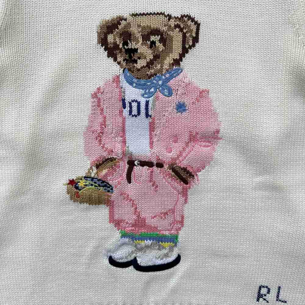Polo Ralph Lauren White Pink Outfit Bear Crewneck Knit Sweater - Picture 4 of 7